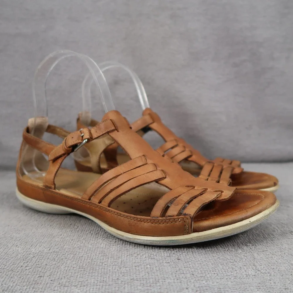 Ecco Shoes Womens 39 Flash Huarache Sandals Brown Leather Ankle Strap Buckle